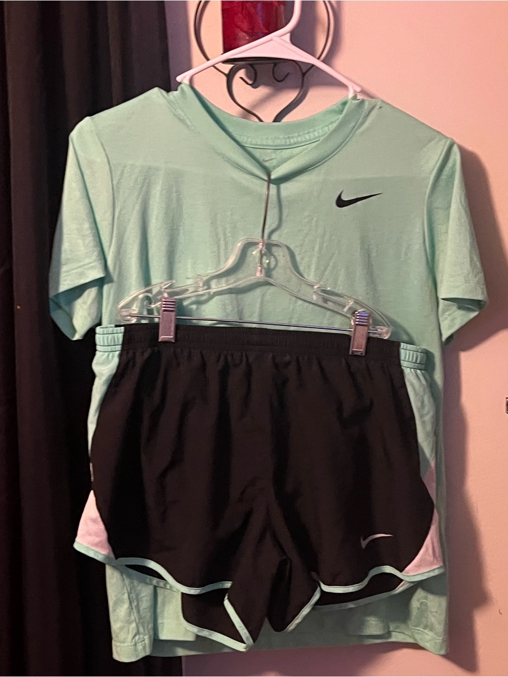 Nike Mint Green Tee with Black Athletic Shorts